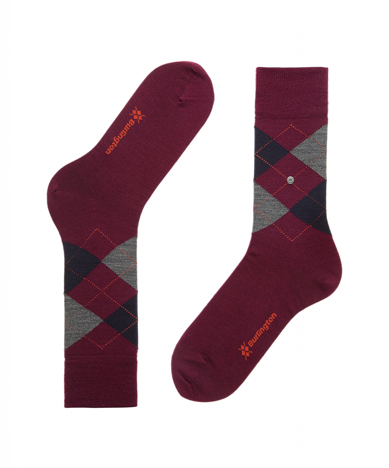 Stylowe bordowe skarpety Burlington Edinburgh we wzór argyle szaro-granatowy 40-46