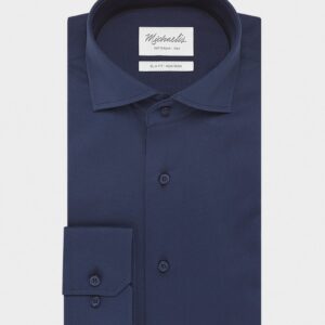 Elegancka granatowa koszula ze splotem oxford Michaelis z kołnierzem włoskim 37