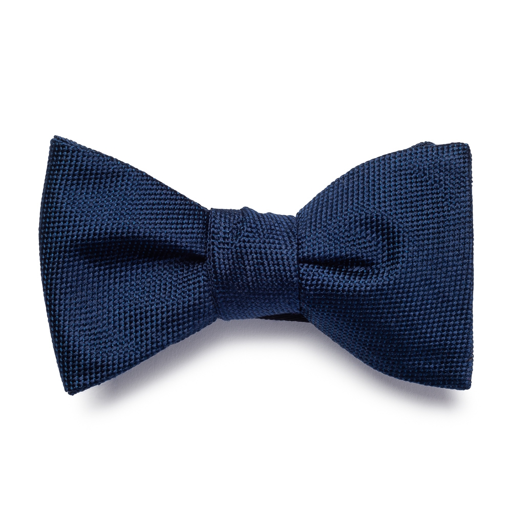 Elegancka jedwabna mucha wiązana gładka z fakturą granatowa VAN THORN