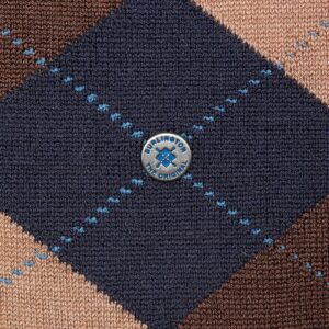 Stylowe granatowe skarpety Burlington Edinburgh we wzór argyle brązowy-beżowy Rozmiar 40-46