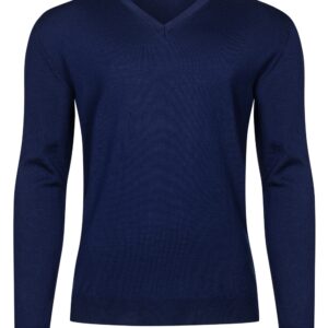 Niebieski sweter męski z wełny merino w serek 4XL