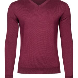 Bordowy sweter męski z wełny merino w serek 4XL