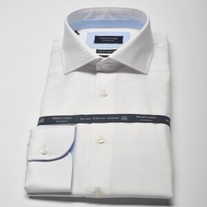 Elegancka biała koszula męska taliowana (SLIM FIT) z błękitnymi wstawkami 37