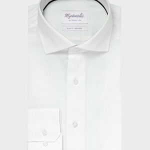 Elegancka biała koszula ze splotem oxford Michaelis z kołnierzem włoskim 37