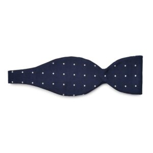 Elegancka granatowa mucha wiązana w białe kropki 6cm VAN THORN