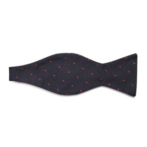 Elegancka granatowa mucha wiązana w czerwone kropki