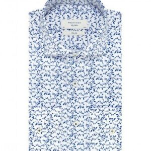 Elegancka biała koszula Profuomo Sky Blue w granatowy roślinny wzór 38
