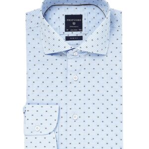 Elegancka błękitna koszula Profuomo SLIM FIT w drobną kratkę i kolorowy wzorek 37