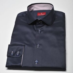 Elegancka granatowa koszula męska VAN THORN Slim Fit z kołnierzykiem typu club - SLIM FIT 36