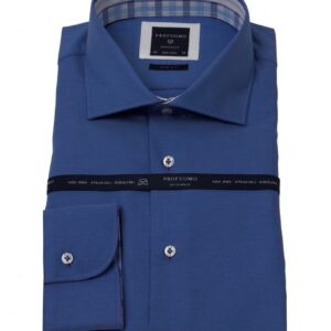 Niebieska modna koszula męska taliowana (SLIM FIT) z kontrastami w kratę 38