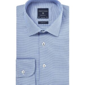 Niebieska koszula męska taliowana z klasycznym kołnierzykiem we wzór, SLIM FIT 38