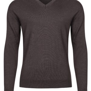 Czekoladowy sweter męski z wełny merino w serek  XL