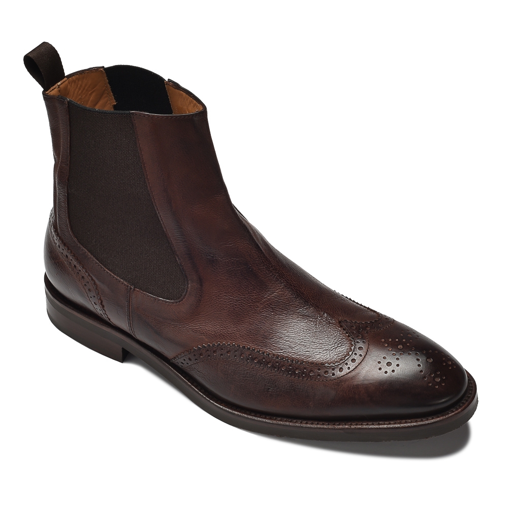 Brązowe skórzane sztyblety męskie vintage brogues 39