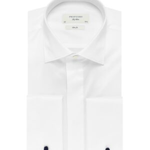 Elegancka biała koszula smokingowa Profuomo Sky Blue do muchy, mankiety na spinki, kryta listwa. 37