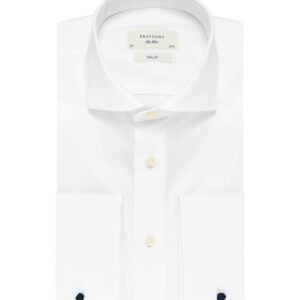 Elegancka biała koszula męska taliowana (SLIM FIT) z włoskim kołnierzykiem i mankietami na spinki 37