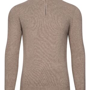 Brązowy sweter z wełny merynos z suwakiem 4XL