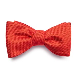 Elegancka jedwabna mucha wiązana gładka z fakturą pomarańczowa VAN THORN