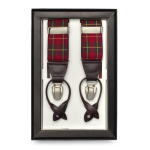 Szelki męskie do spodni uniwersalne na guziki i klipsy we wzór tartan