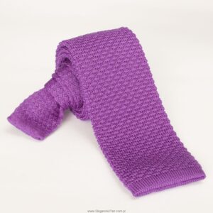 Liliowy wełniany krawat z dzianiny / knit