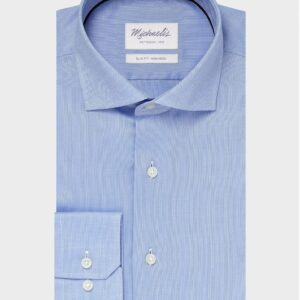 Elegancka niebieska koszula ze splotem oxford Michaelis z kołnierzem włoskim 37