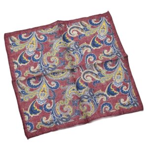 Lniana bordowa poszetka we wzór paisley