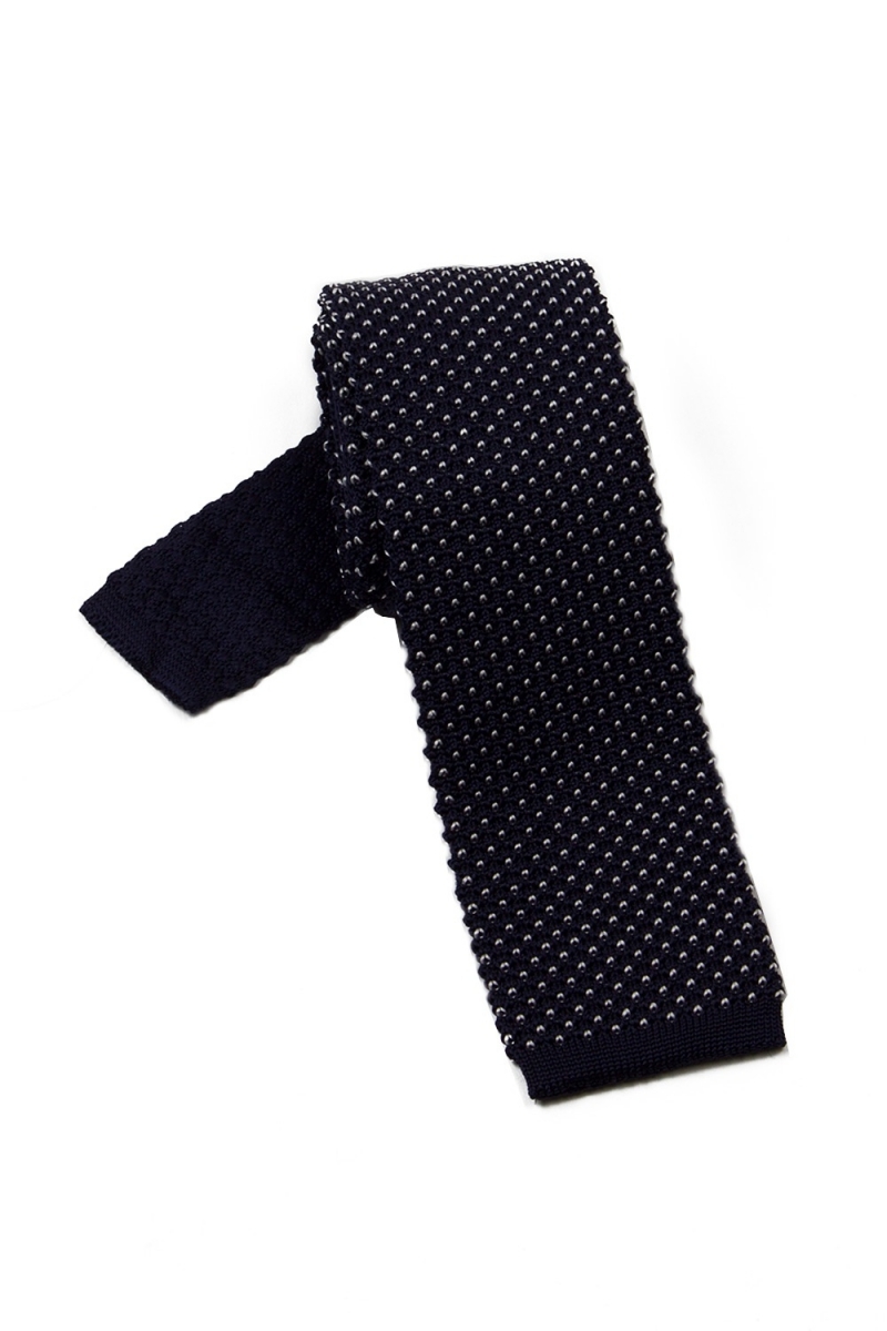 Granatowy krawat knit Hemley w białe kropeczki