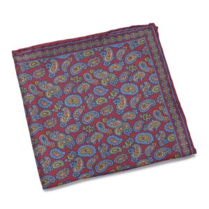 Elegancka bordowa poszetka w kolorowy wzór paisley